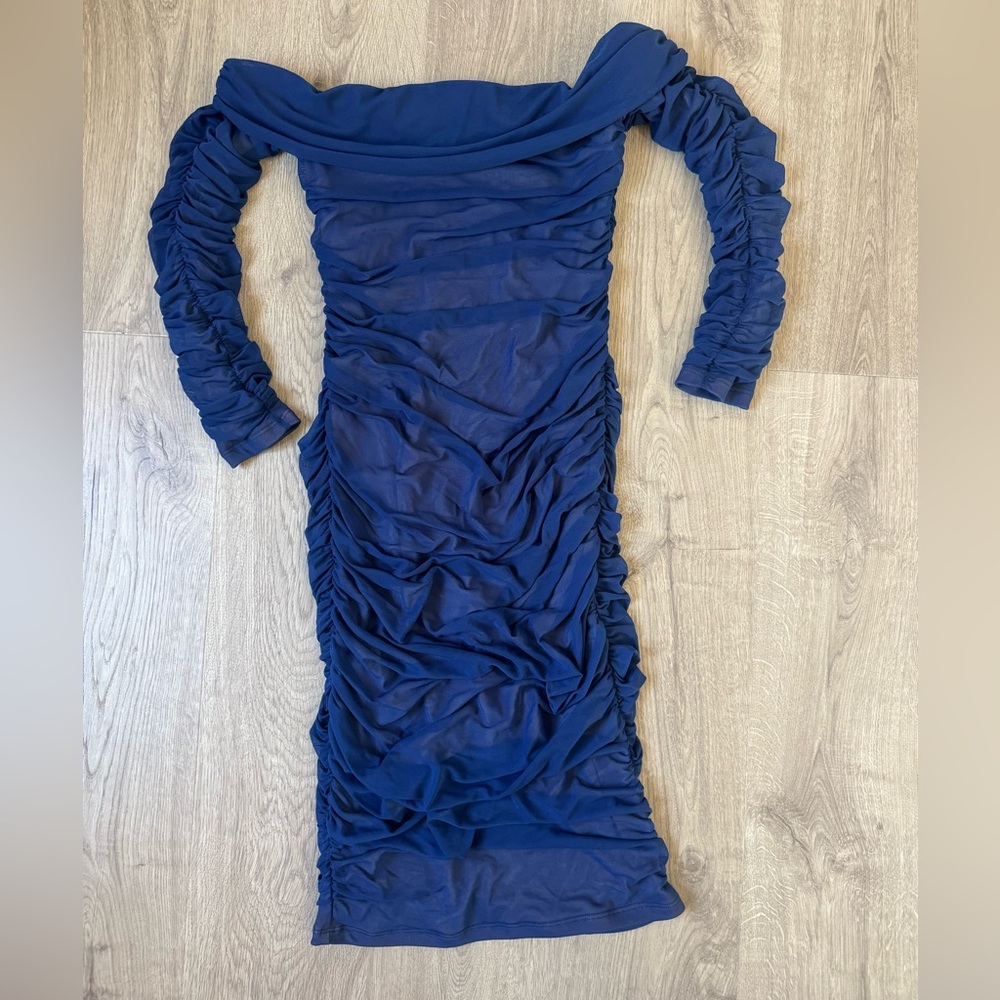 SHEIN Navy Long Sleeve Ruched Dress